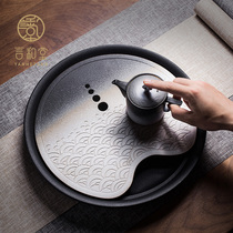  Ceramic tea tray Large coarse pottery pot Tea sea round small dry brewing table Tea table Kung Fu tea set tray Water storage