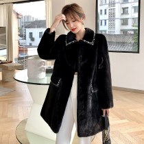 Fashion young Ferret Fur Leather Fur Fur Coats in the Long Coat Korean Version Small Scent Wind Whole Mink Fur Coat This Black