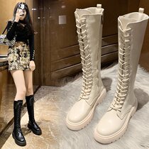 But knee boots female 2021 autumn and winter New White Knight thick soled small man boots