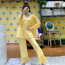 Pink Grape Long Sleeve Pure Cotton Plaid Pyjamas Lady Spring Autumn Season Full Cotton Slim sweet Princess Wind Home Housewear