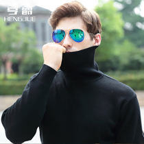 Thickened turnable turtleneck sweater mens Korean version loose solid color knitted cardigan mens line clothing winter tide