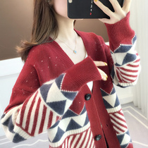 Pico factory store Spring 2021 womens collar sweater Knitted cardigan jacket Lazy wind lady wear