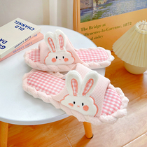 Cute rabbit slipper ear moving linen confinement new 2022 girls cotton linen spring and autumn indoor home shoes