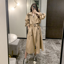 Khaki windbreaker women long style English wind over the knee 2021 Spring Autumn new small man temperament pop coat