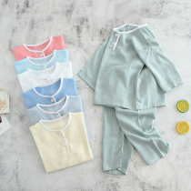 2019 spring and summer childrens cotton silk pajamas thin section long-sleeved boys and girls baby children solid color pajamas set home service