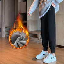 Gray cashmere pants children autumn and winter sports pants loose bunches feet students warm and thick casual Harlan pants