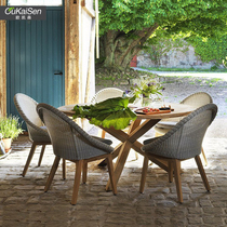 High-end villa Northern Teakwood Solid Wood Anti-corrosion Wood Branch Outdoor Desk and Chair Furniture Outdoor Garden Garden Balcony