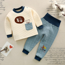 Childrens warm underwear set padded baby three layers of warm thickened cotton cardigan base coat Baby cotton underwear