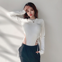 WEEKEEP high fork strap hit bottom long sleeve one-piece dress woman feel slim outside wearing dancing T-shirt 100 hitch