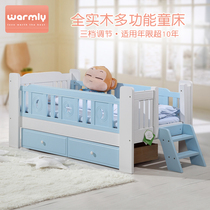 WML Corris solid wood childrens bed with guardrail stairs boys and girls three-speed adjustable crib splicing large