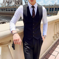 Spring suit mens vest suit Korean suit vest pants Lun slim groom wedding dress suit summer