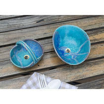 Small Aoigawa Machiya Japan imported Shigaraki blue glaze ceramic small bowl Japanese retro decorative soup rice bowl