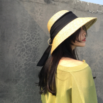 Lion ~ simple ribbon fine woven wheat straw big brimmed hat Dome hat straw hat straw hat sunshade beach hat summer woman