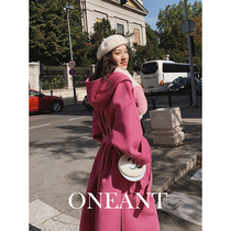 Double-sided cashmere coat womens autumn and winter 2021 new popular hooded woolen coat over the knee long
