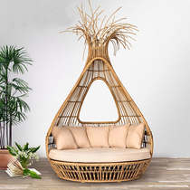 Outdoor sofa birds nest bed balcony bird cage reclining bed furniture outdoor courtyard round recliner rattan chair rattan Birdcage bed
