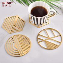 Light luxury simple living room copper coaster geometric hollow carving office decorations photography ornaments spot