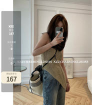 Xzz Charmingl Covered breast bar Blended Yarn Diagonal Cut Knit Vest Woman Summer Outside Wearing Sleeveless Blouse