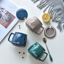 New ceramic cup with lid Spoon mug Custom student milk cup Couple creative water cup Coffee cup