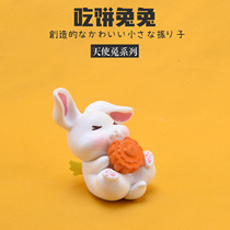 INS cute rabbit animal cartoon doll moon cake love mini simulation decoration desktop baking miniature scene