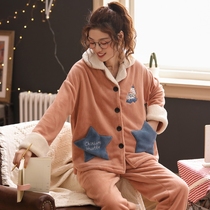 Pajamas ladies winter thick fashion warm home two-piece Winter Home suit suit can be worn outside