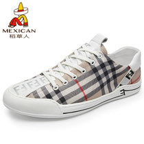 Scarecrow canvas shoes mens 2022 summer new mens tide plaid shoes breathable soft bottom slip-on casual shoes