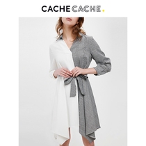 CacheCache dress waist thin temperament Spring and Autumn style heart machine design sense grid irregular