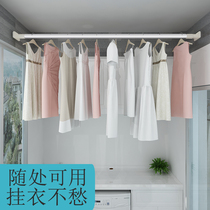 Multifunctional simple hanging hanger Net red seamless stainless steel telescopic storage rack household wardrobe artifact