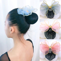 Korean childrens headgear crown hair accessories big bow hairclip stage performance meatball head girl plate hair net bag