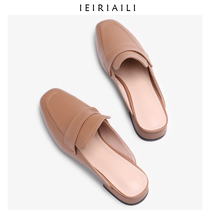 Thick-heeled Muller shoes womens 2020 spring new fashion leather Baotou half slippers women wear no heel lazy shoes outside the summer