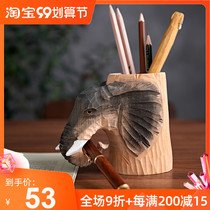 Aquatic city modern minimalist home accessories carving gifts solid wood carved ornaments elephant Pen Holder