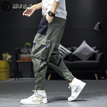 Tide brand Velcro color casual pants mens trend multi-pocket straight tube loose size bunches toe toe-to-toe tights