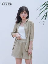 Seven quantity one cut small thin sleeve coat cardigan casual elastic shorts set cool summer women 072