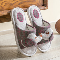 Linen slippers male and female couples home thick soled indoor cotton linen slippers home silent cartoon cute non-slip