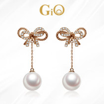 GiO jewelry Japan Akoya sea water pearl earrings earrings earrings 18K gold diamond inlaid bow earrings