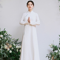 Improved version of cheongsam tea clothing Hanfu Zen clothing female autumn 2021 Chinese style Zen style women's plain clothing antique dress