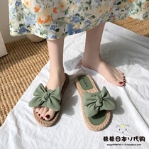 Japanese GP slippers women wear flat bottom fairy style new non-slip all-match bowknot beach word sandals