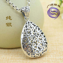 S925 sterling silver retro water drop hollow silver pendant necklace female sweater chain pendant for girlfriend birthday gift