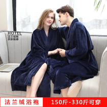 Couple coral velvet nightgown autumn and winter fat and thickened yukata men and women plus size flannel medium and long home clothes