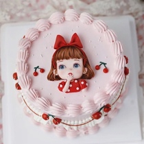 Soft pottery bow girl birthday cake decoration cute little girl cake plug-in children birthday decoration