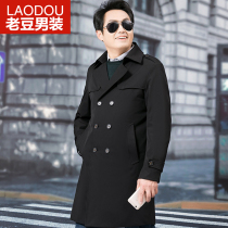 Middle-aged windbreaker mens middle-aged mens long casual loose jacket 50-year-old father autumn coat thin