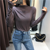 2020 autumn new slim slim semi-high collar long-sleeved base shirt T-shirt womens solid color outside wear a wild top