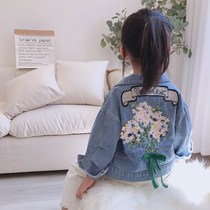 2020 Girls foreign style jacket spring and autumn Korean version of new comfortable retro flower denim coat childrens tide