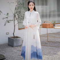 Chinese style womens tea dress Chinese style improved summer fairy long dress Stand-up collar literary tie-dyed womens dress