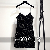 300 catties fat mm oversized v-neck sexy dress female 230 spring summer and autumn plus fat and thin suspenders bottoming skirt 220