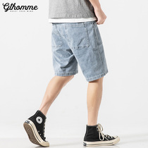 2021 Summer Thin Casual Denim Shorts Mens Loose Straight Joker ins Tide Brand Middle Pants
