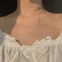 Korean Net red temperament tassel bow necklace female light luxury niche design sense simple short pendant choker