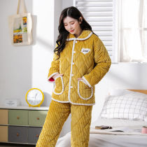 Pyjamas Winter Thickened Flannel Triple Clip Cotton Padded Jacket for Young Home Gwarts Large-size Outer Wear Warm Suit