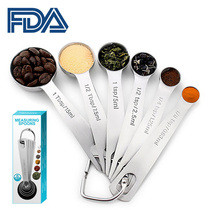 One-piece brushed stainless steel kitchen seasoning measuring spoon thickened stainless steel baking spoon 6 sets
