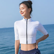 Summer sports short-sleeved T-shirt skinny quick-drying clothes zipper cardigan jacket running yoga short half-sleeve