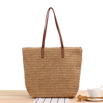 New solid color simple shoulder straw woven bag Japanese and Korean woven bag daily commuter leisure holiday Womens bag